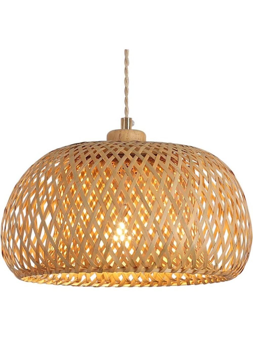 Handmade Woven Bamboo Pendant Light Fixture - Adjustable Boho Basket Lighting